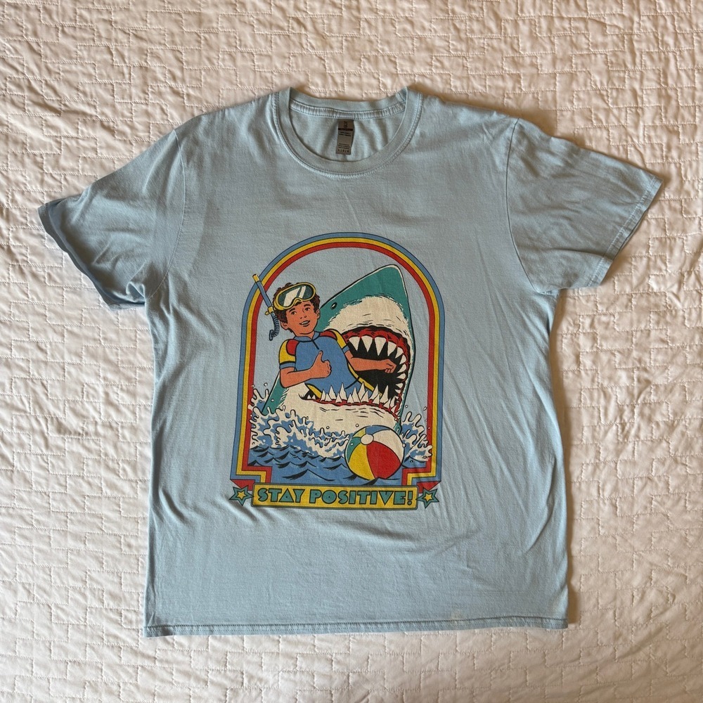 Stay Positive Shark‎ Graphic T-Shirt Novelty Humor Tee